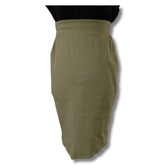 MIKAROSE Olive green stretchy pencil skirt ~ Stretchy elastic waist XS SMALL - Picture 3 of 11